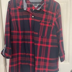 Tommy Hilfiger Red and Blue Casual Button Down Shirt